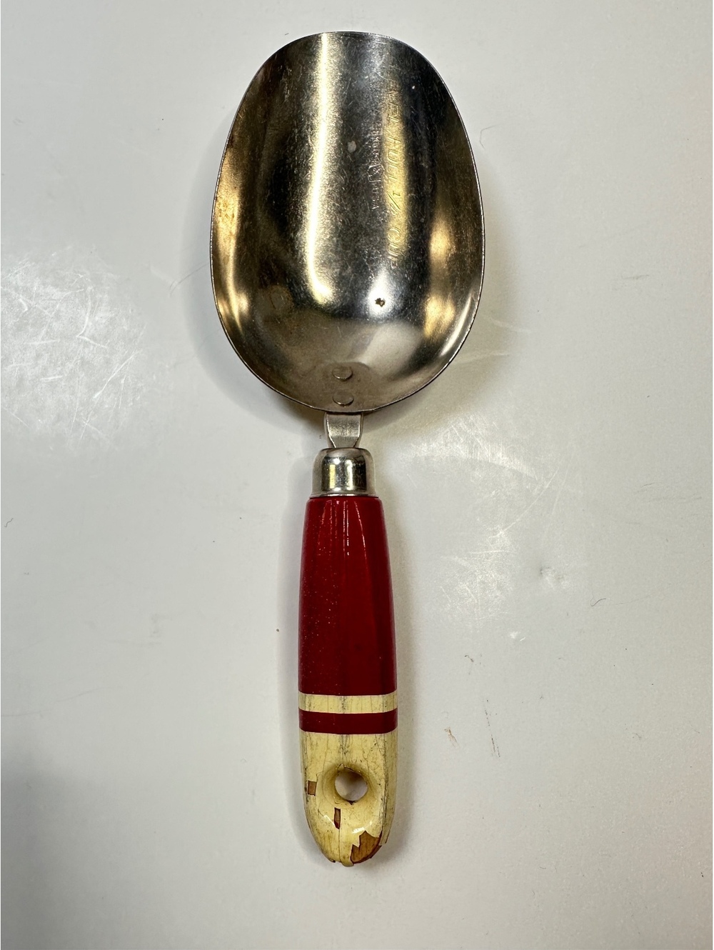 Vintage Scooper Ekco A+J USA 1/4 Cup Red Handle Cottagecore Farmhouse Rustic